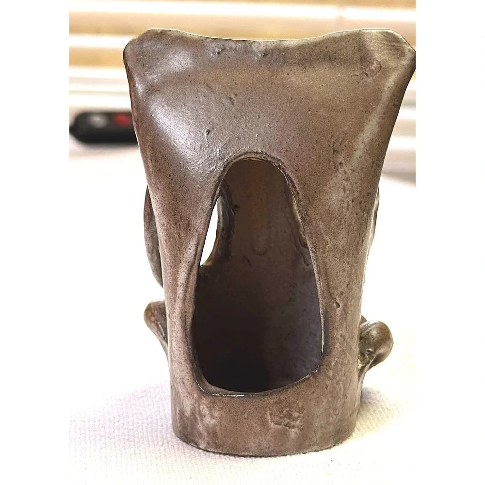 Jo Price Studio Pottery Owl Votive Holder Brown Brutalist Handmade HobbyPotter